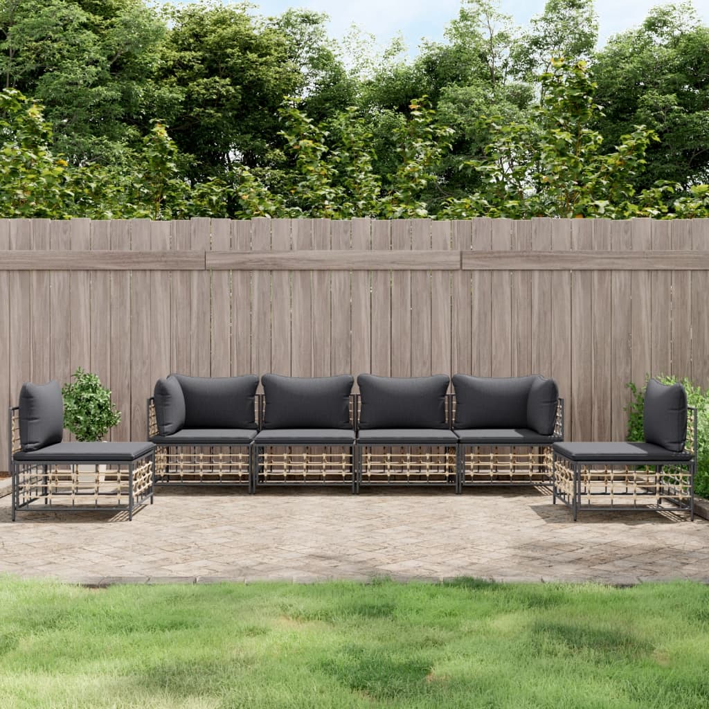 6-tlg. Garten-Lounge-Set mit Kissen Anthrazit Poly Rattan 6-tlg. Garten-Lounge-Set mit Kissen Anthrazit Poly Rattan