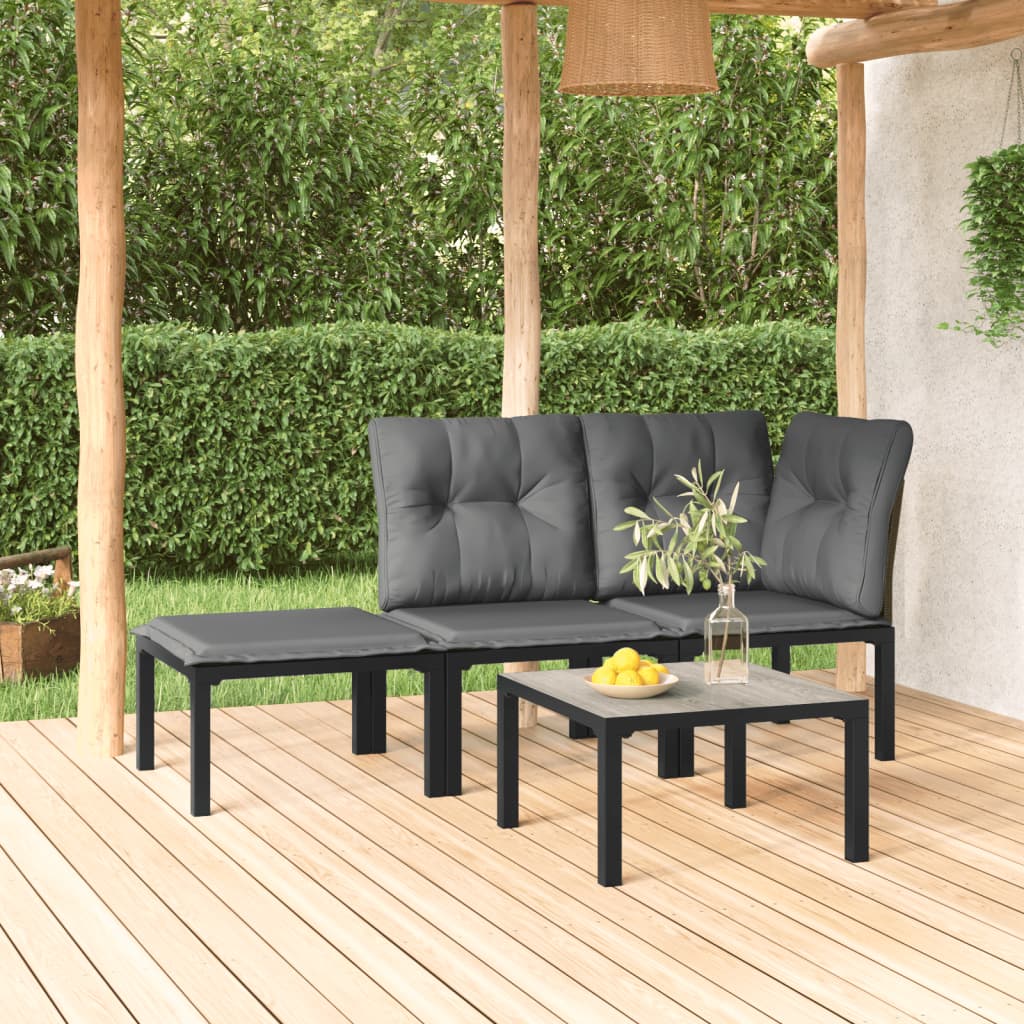 4-tlg. Garten-Lounge-Set Schwarz und Grau Poly Rattan 4-tlg. Garten-Lounge-Set Schwarz und Grau Poly Rattan