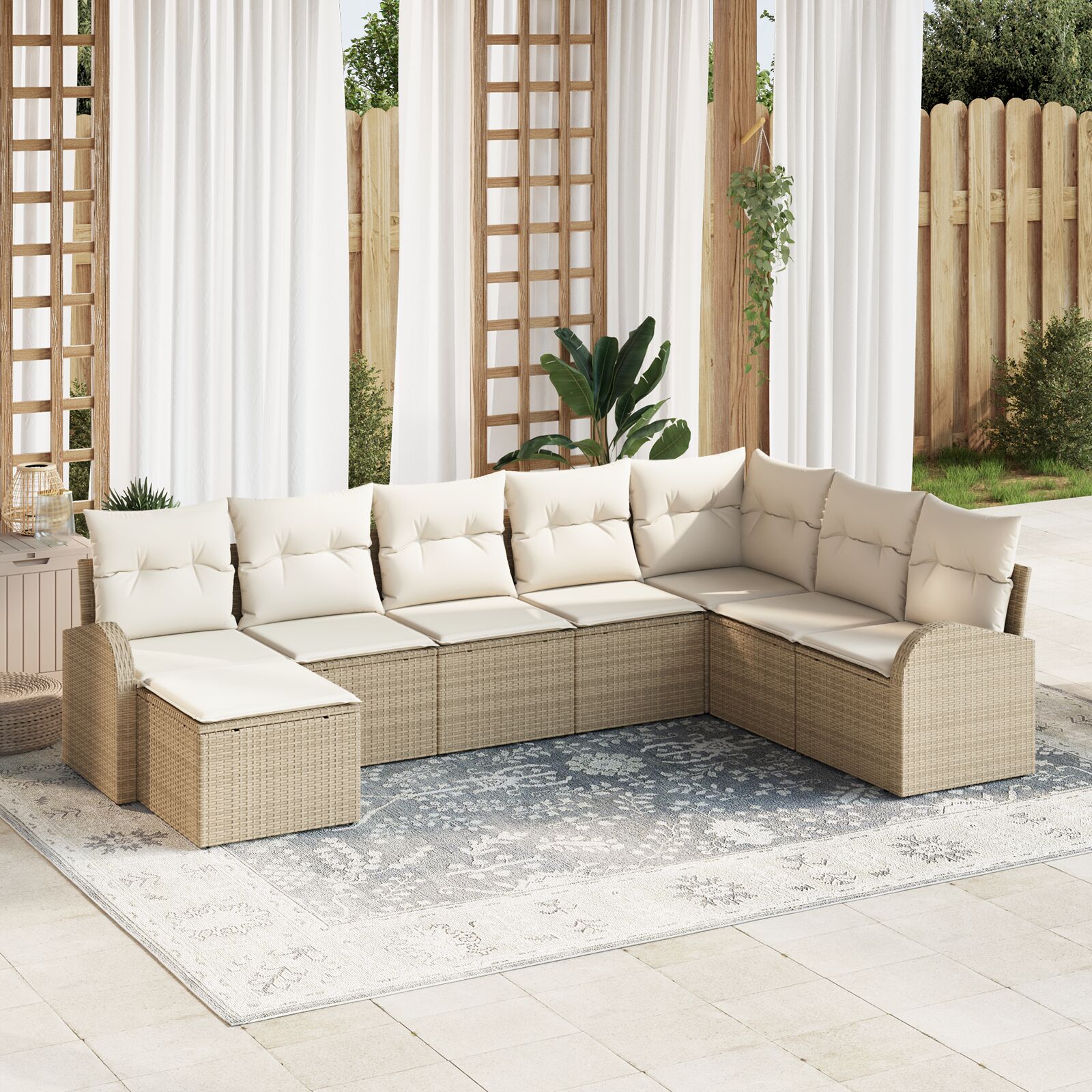 Garten-Sofa-Set Set von 8 Beige Rattan, Polyester Garten-Sofa