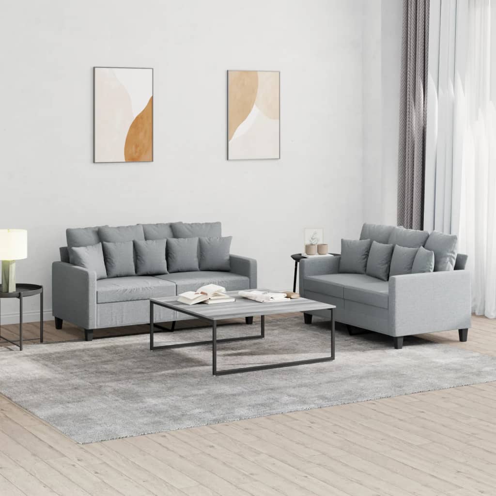 2-tlg. Sofagarnitur mit Kissen Hellgrau Stoff 2-tlg. Sofagarnitur mit Kissen Hellgrau Stoff