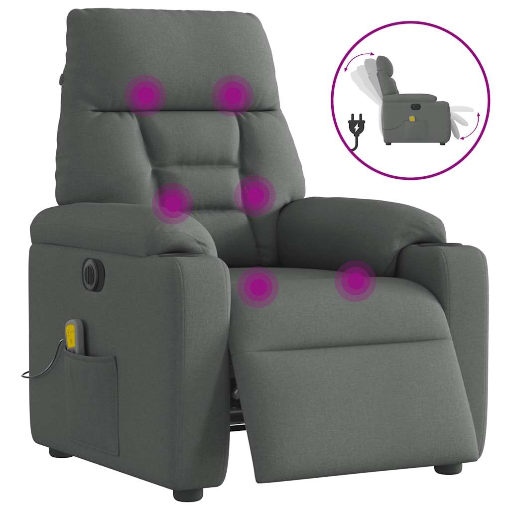 Massagesessel Elektrisch Dunkelgrau Stoff