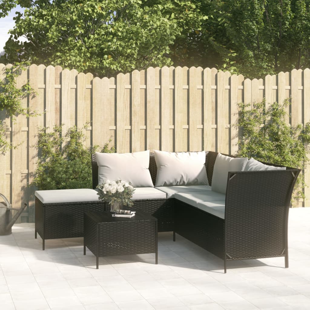 4-tlg. Garten-Lounge-Set mit Kissen Schwarz Poly Rattan 4-tlg. Garten-Lounge-Set mit Kissen Schwarz Poly Rattan