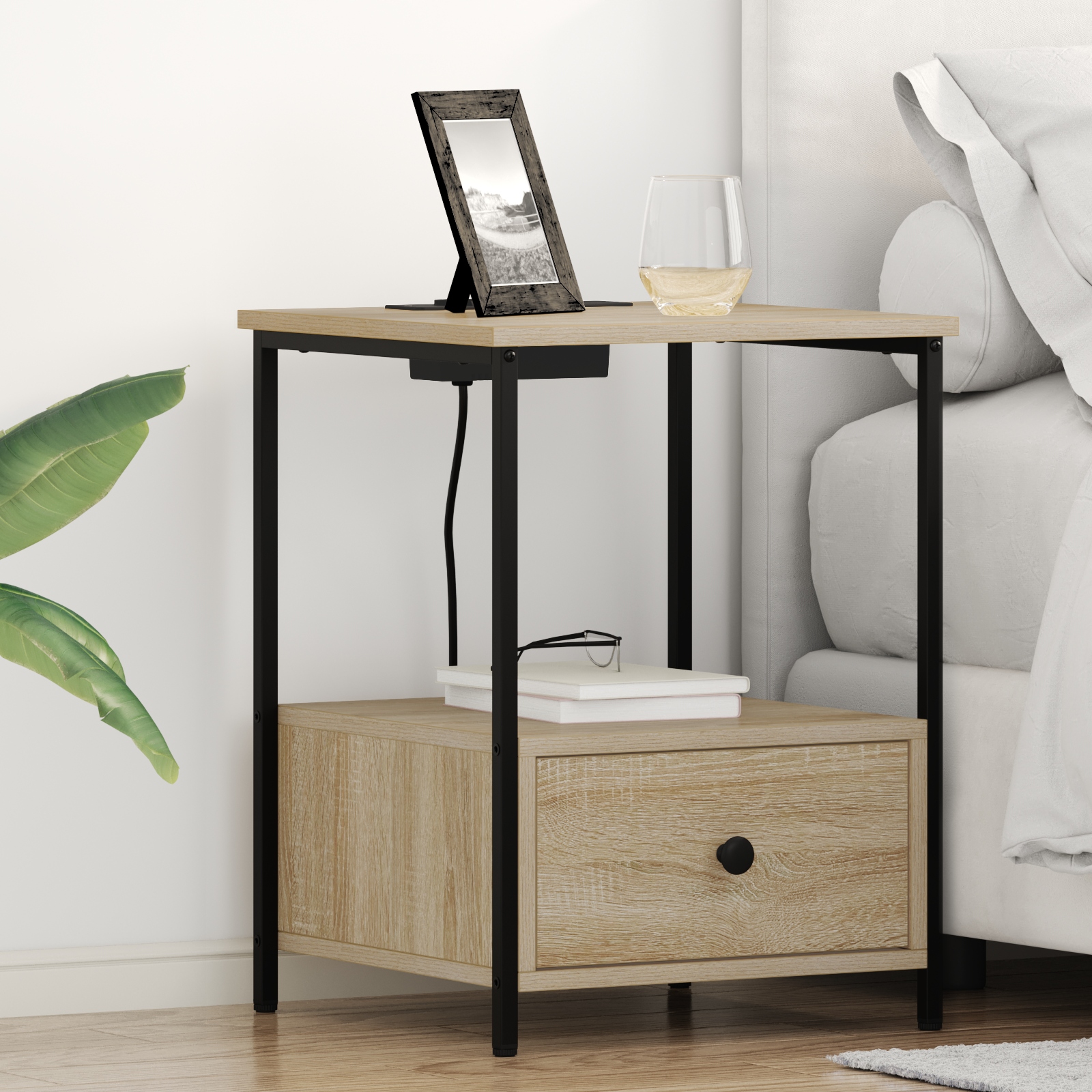 Nachttisch mit Ladestation 2 pcs Sonoma Eiche Holzwerkstoff