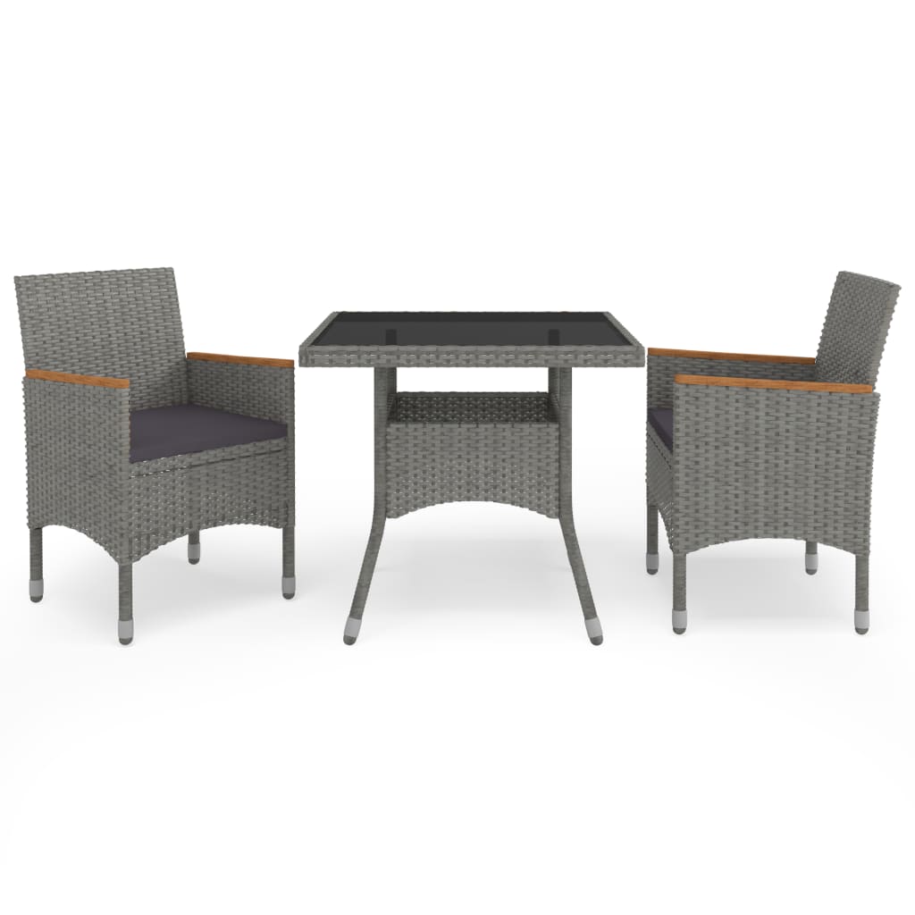 3-tlg. Garten-Essgruppe Grau Poly Rattan und Akazienholz 3-tlg. Garten-Essgruppe Grau Poly Rattan und Akazienholz
