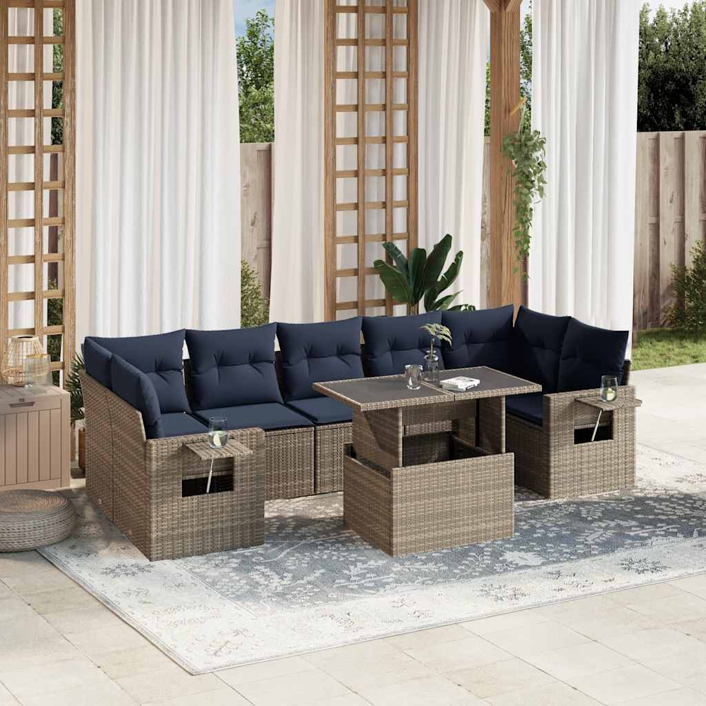 8-teiliges Gartensofa-Set mit Kissen, grau, Polyrattan 8-teiliges Gartensofa-Set mit Kissen, grau, Polyrattan