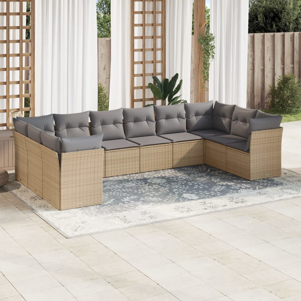 10-tlg. Garten-Sofagarnitur mit Kissen Beige Poly Rattan 10-tlg. Garten-Sofagarnitur mit Kissen Beige Poly Rattan