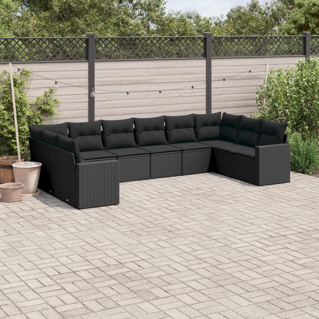 10-tlg. Garten-Sofagarnitur mit Kissen Schwarz Poly Rattan 10-tlg. Garten-Sofagarnitur mit Kissen Schwarz Poly Rattan