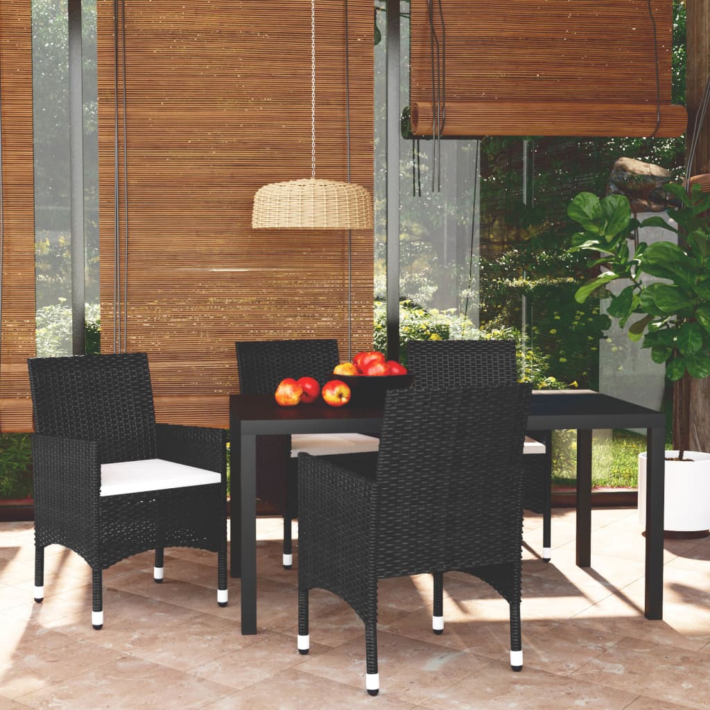 5-tlg. Garten-Essgruppe mit Kissen Poly Rattan Schwarz 5-tlg. Garten-Essgruppe mit Kissen Poly Rattan Schwarz