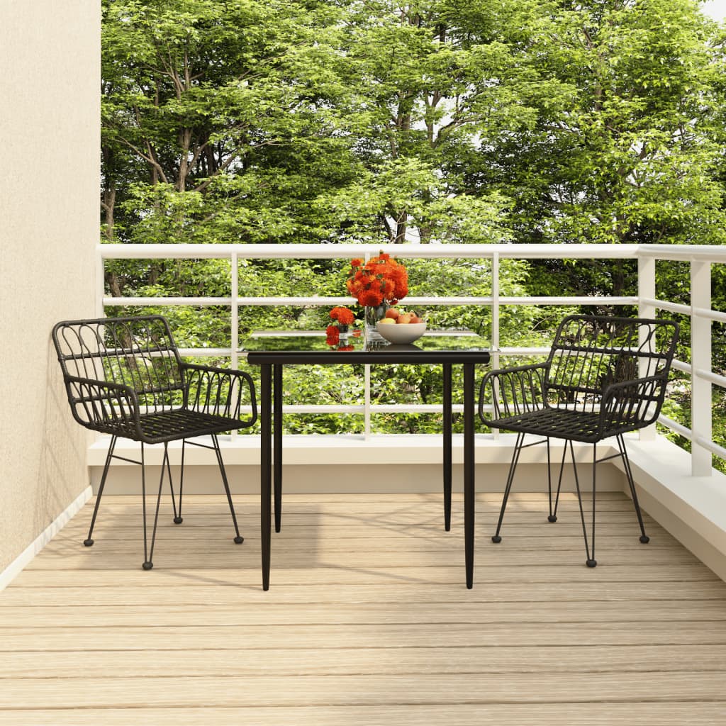 3-tlg. Garten-Essgruppe Schwarz Poly Rattan 3-tlg. Garten-Essgruppe Schwarz Poly Rattan