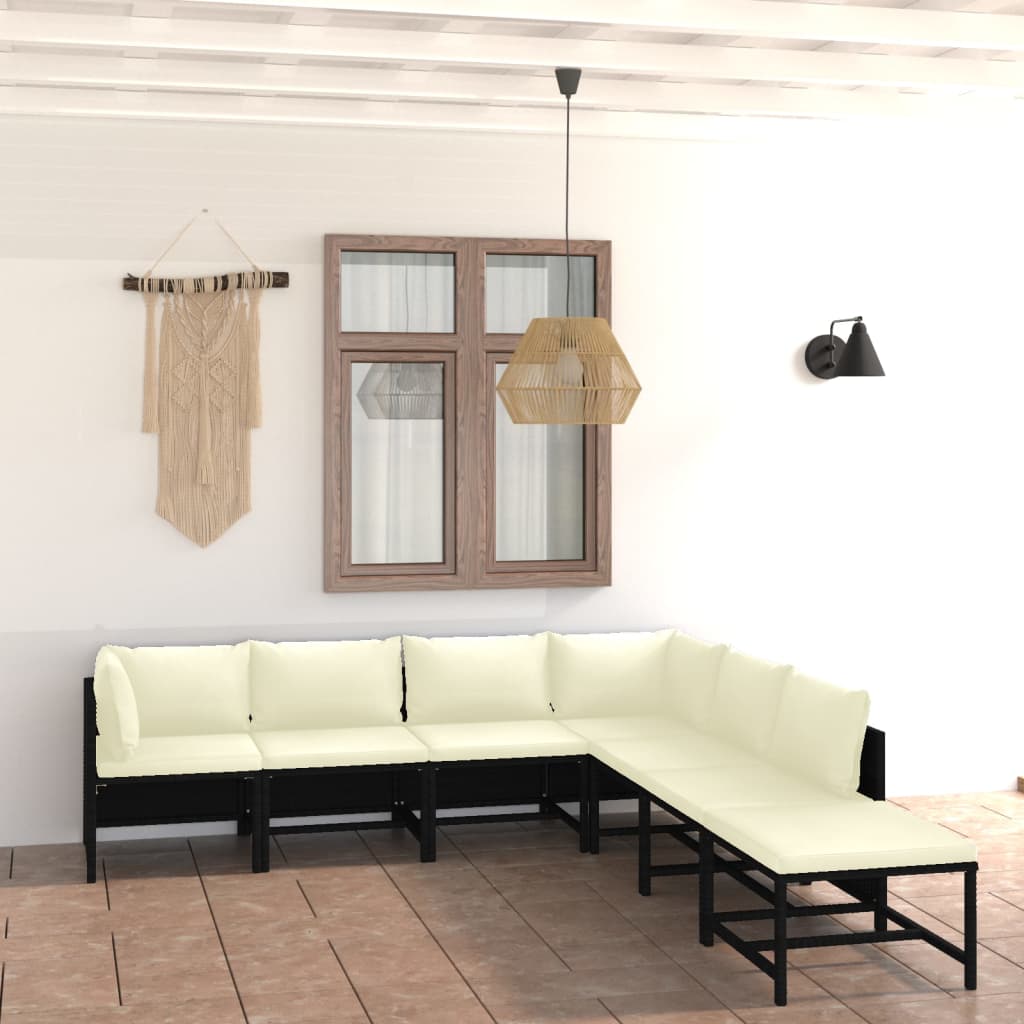 7-tlg. Garten-Lounge-Set mit Kissen Poly Rattan Schwarz 7-tlg. Garten-Lounge-Set mit Kissen Poly Rattan Schwarz