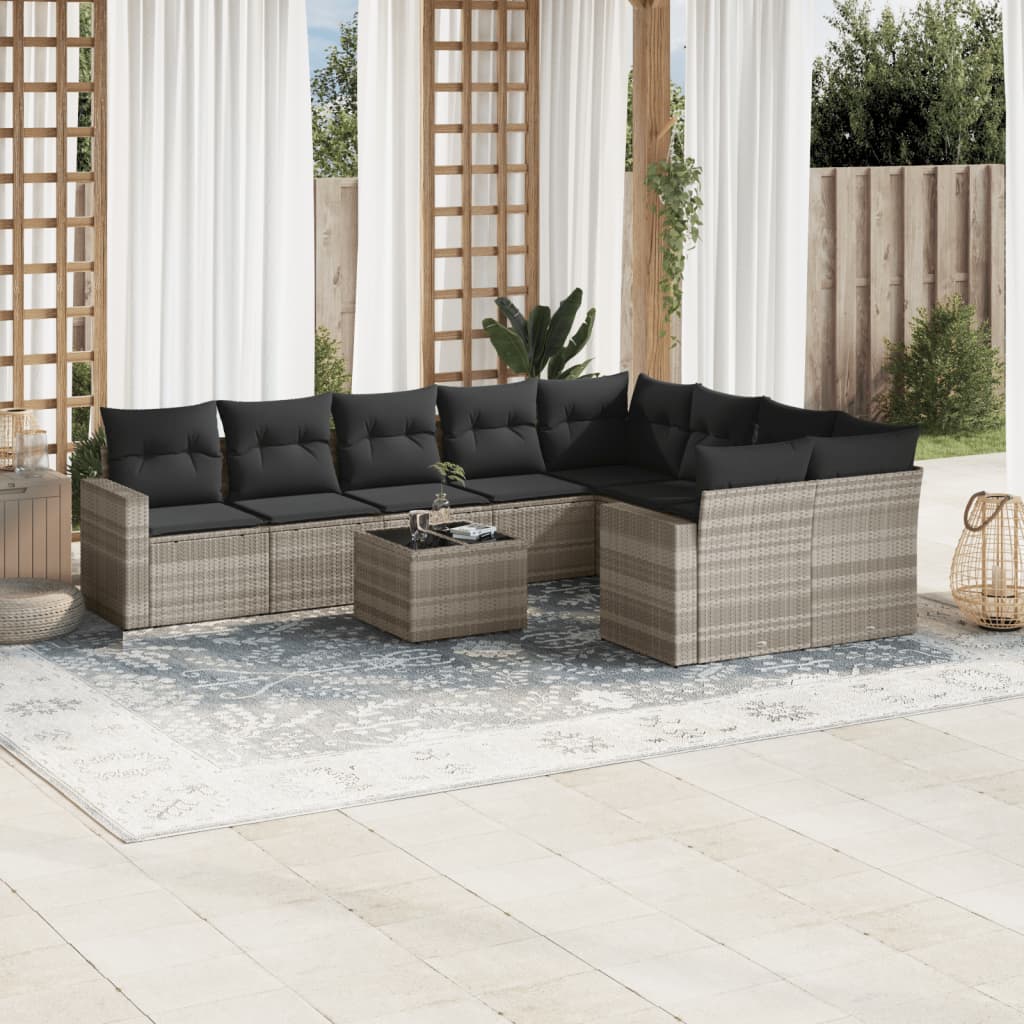 10-tlg. Garten-Sofagarnitur mit Kissen Hellgrau Poly Rattan 10-tlg. Garten-Sofagarnitur mit Kissen Hellgrau Poly Rattan