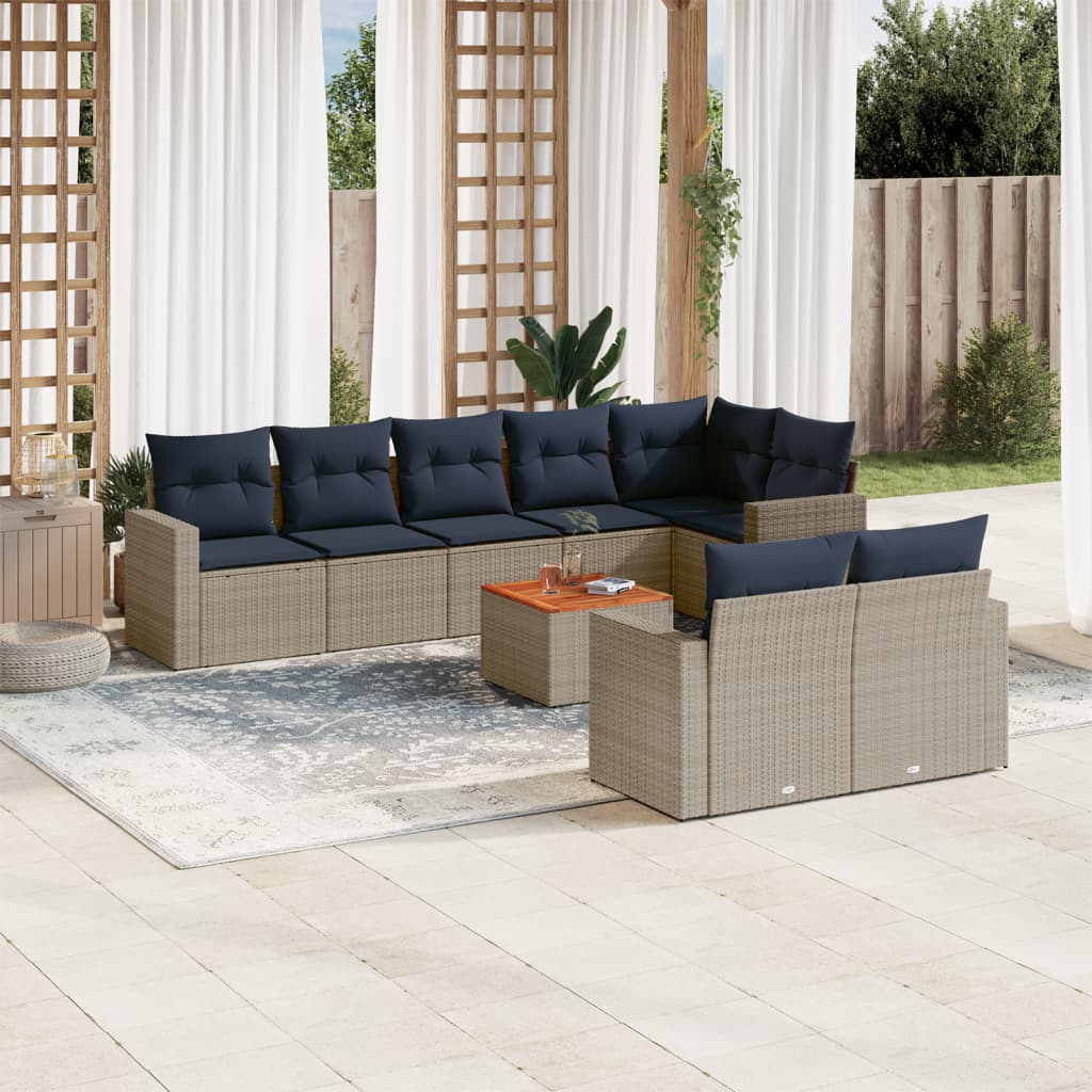 9-tlg. Garten-Sofagarnitur mit Kissen Grau Poly Rattan 9-tlg. Garten-Sofagarnitur mit Kissen Grau Poly Rattan