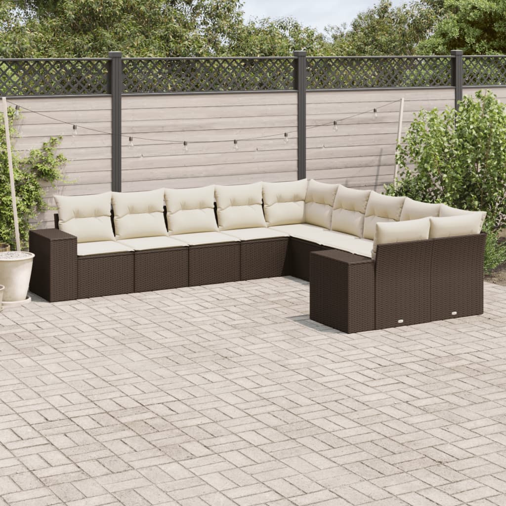 10-tlg. Garten-Sofagarnitur mit Kissen Braun Poly Rattan 10-tlg. Garten-Sofagarnitur mit Kissen Braun Poly Rattan