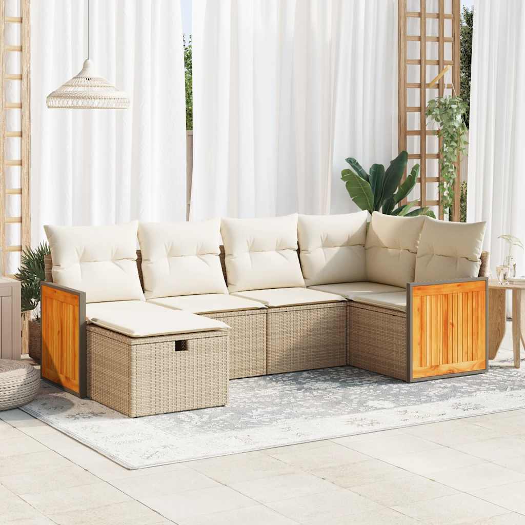 6-tlg. Garten-Sofagarnitur mit Kissen Beige Poly Rattan 6-tlg. Garten-Sofagarnitur mit Kissen Beige Poly Rattan