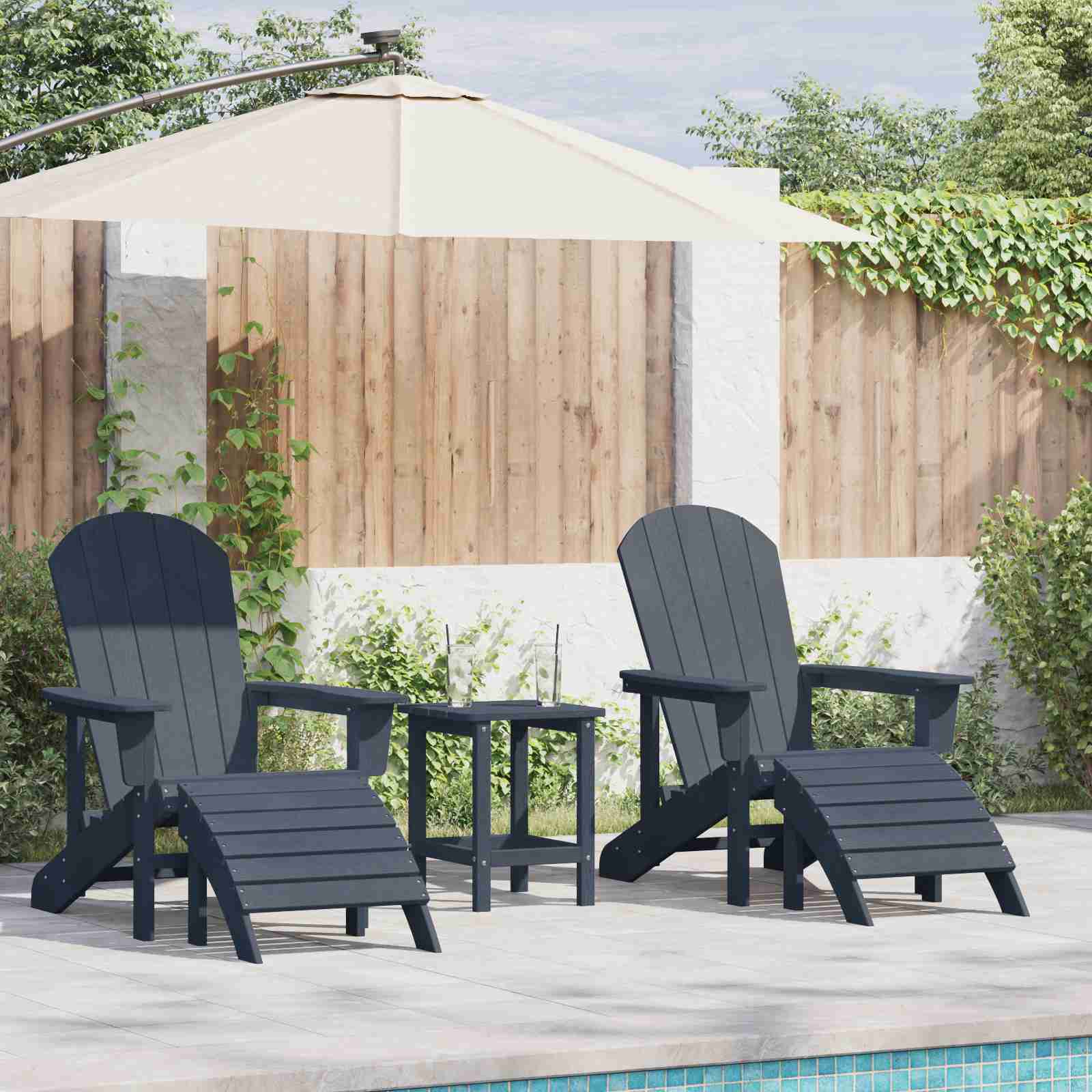 3-teiliges Garten-Lounge-Set marineblau HDPE 3-teiliges Garten-Lounge-Set marineblau HDPE