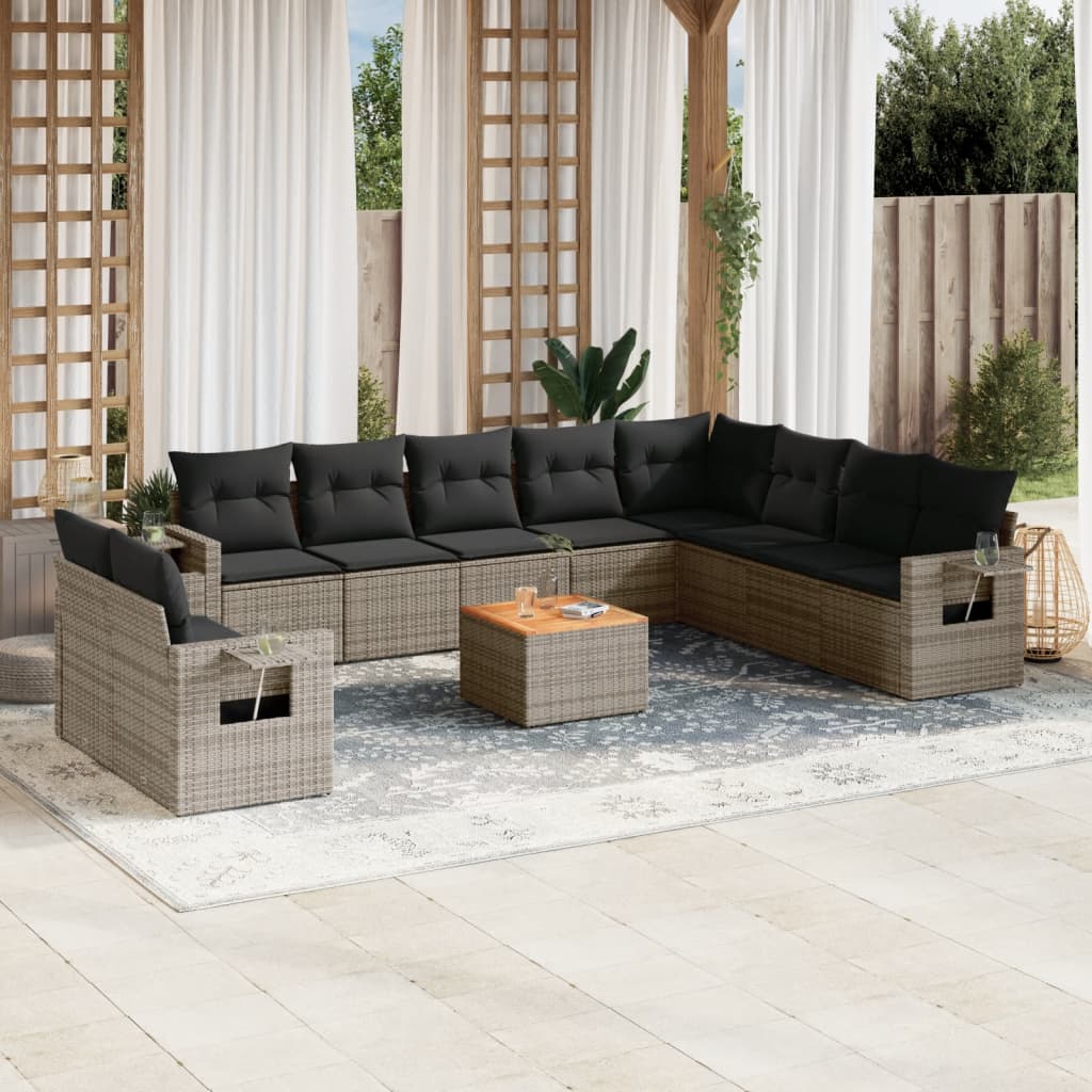11-tlg. Garten-Sofagarnitur mit Kissen Grau Poly Rattan 11-tlg. Garten-Sofagarnitur mit Kissen Grau Poly Rattan