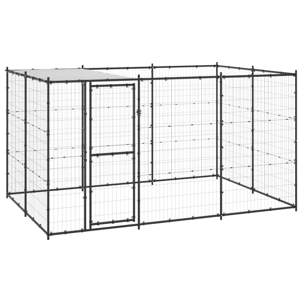 Outdoor-Hundezwinger mit Überdachung Stahl 7,26 m²