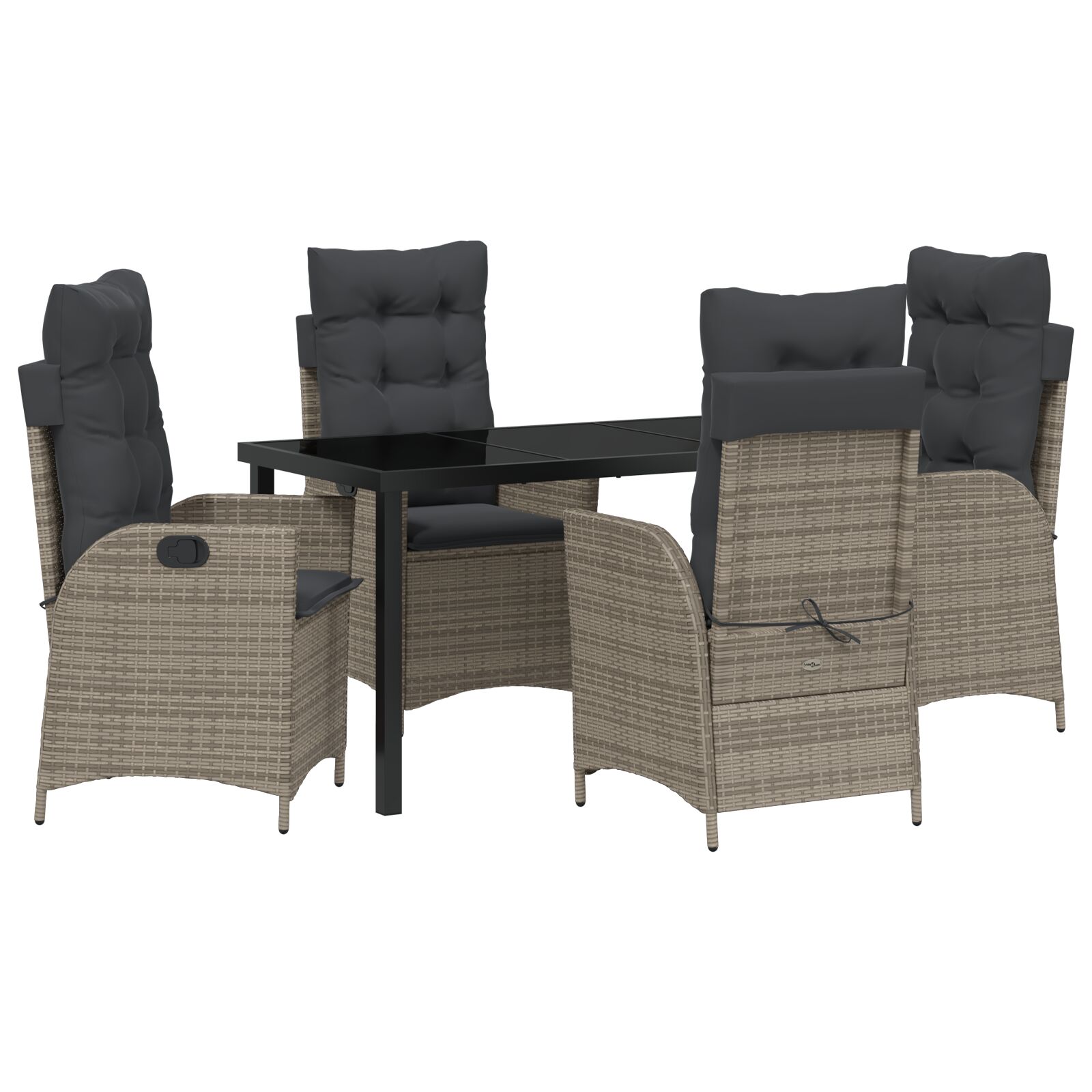 5-teiliges Garten-Dining-Set mit Kissen Grau Poly Rattan