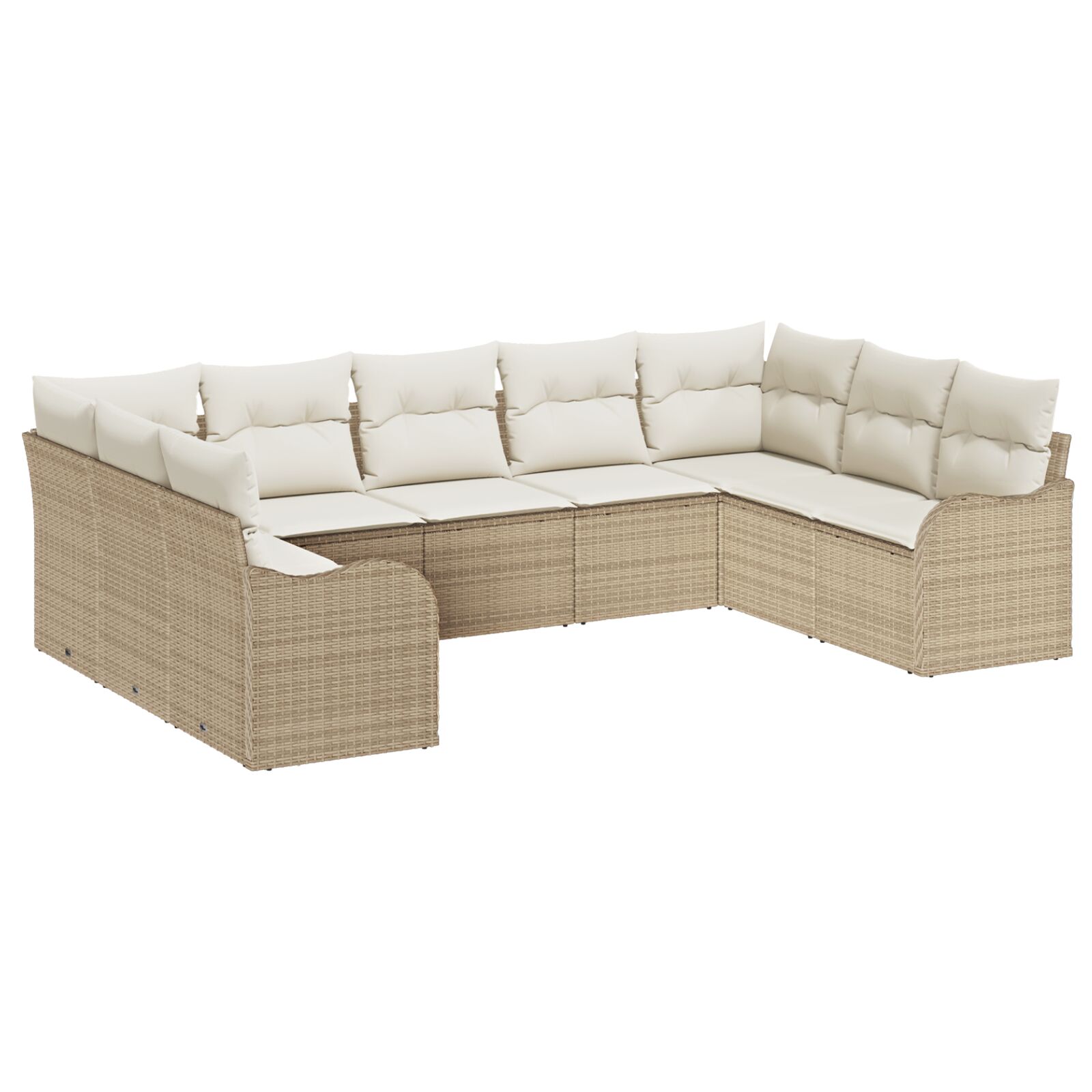 9-teiliges Garten-Sofaset mit Kissen in Beige Poly Rattan, 2-Sitzer Garten-Sofa mit Kissen in Beige Poly Rattan