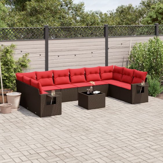 11-teiliges Gartensofa-Set mit Kissen, braun, Polyrattan 11-teiliges Gartensofa-Set mit Kissen, braun, Polyrattan