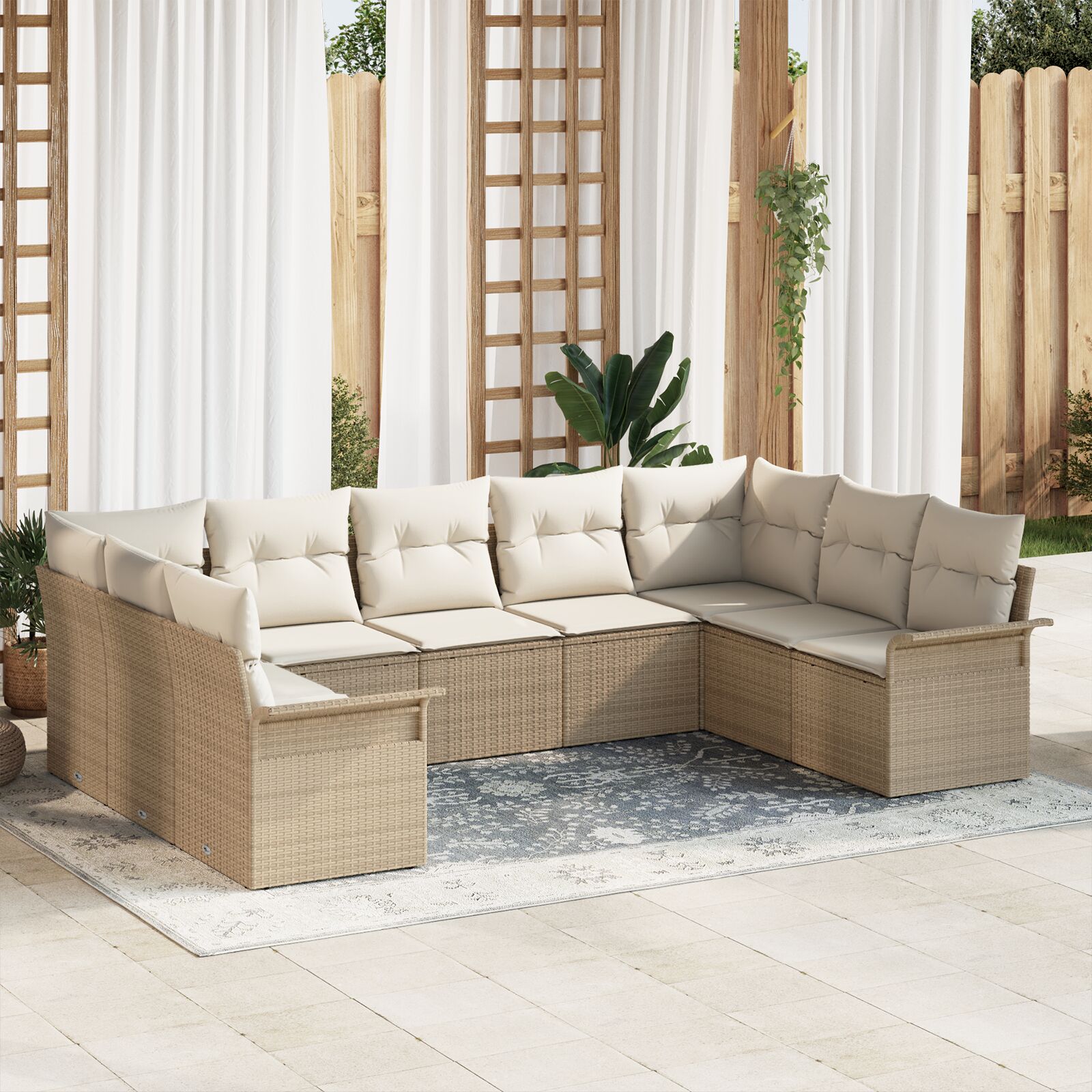 9-teiliges Garten Sofa Set mit Kissen Beige Poly Rattan 9-teiliges Garten Sofa Set mit Kissen Beige Poly Rattan
