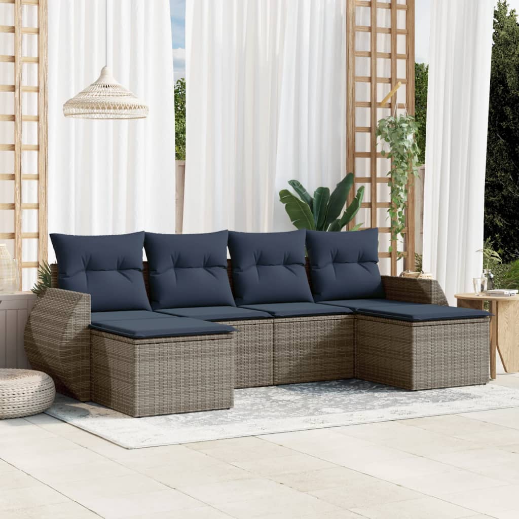 6-teiliges Gartensofa-Set mit Kissen, grau, Polyrattan 6-teiliges Gartensofa-Set mit Kissen, grau, Polyrattan