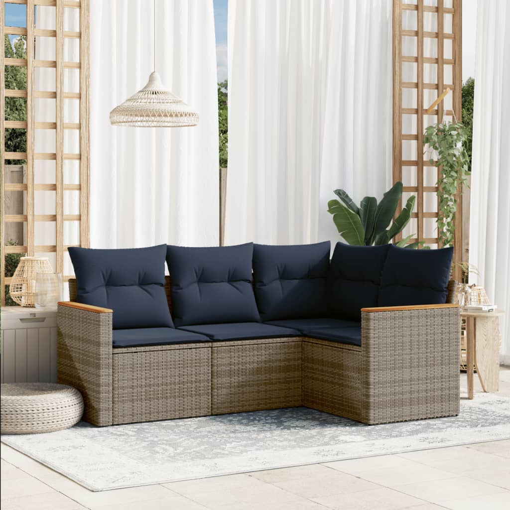 4-teiliges Gartensofa-Set mit Kissen, grau, Polyrattan 4-teiliges Gartensofa-Set mit Kissen, grau, Polyrattan