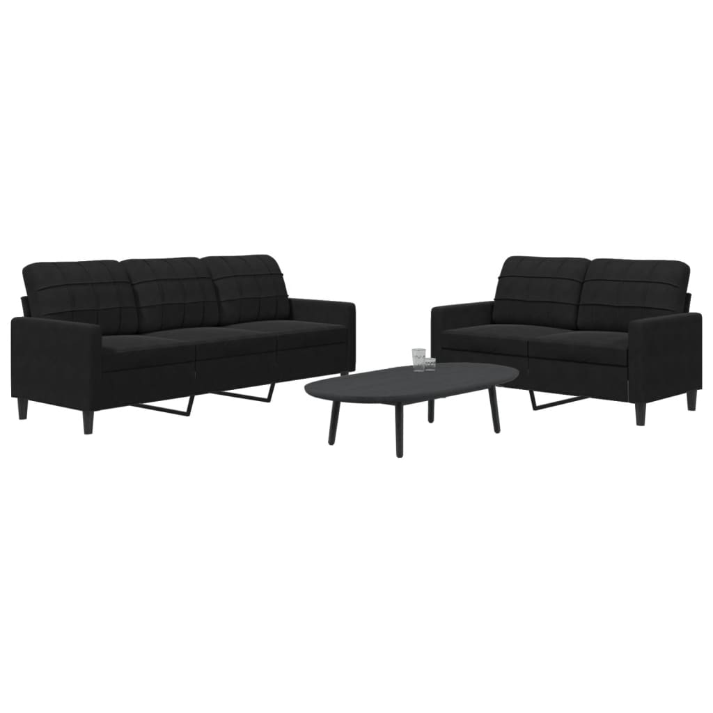 2-tlg. Sofagarnitur mit Kissen Schwarz Samt 2-tlg. Sofagarnitur mit Kissen Schwarz Samt