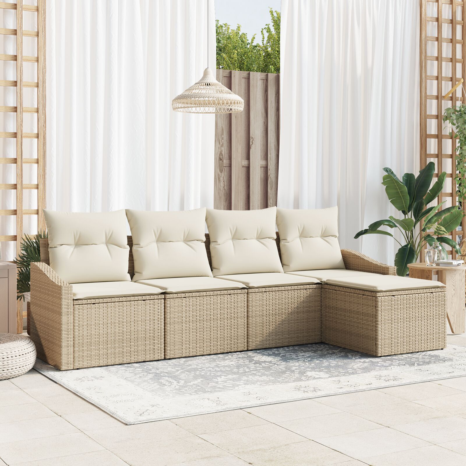 5-teiliges Garten Sofa Set mit Kissen Beige Poly Rattan 5-teiliges Garten Sofa Set mit Kissen Beige Poly Rattan