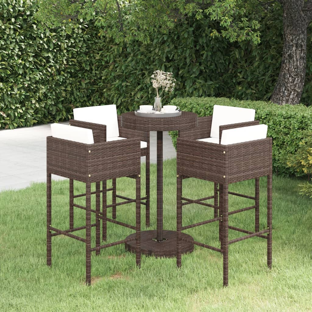5-tlg. Gartenbar-Set mit Kissen Poly Rattan Braun 5-tlg. Gartenbar-Set mit Kissen Poly Rattan Braun