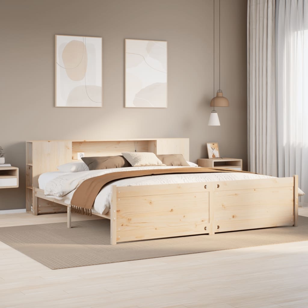 Massivholzbett mit Regal ohne Matratze 200x200 cm Kiefer