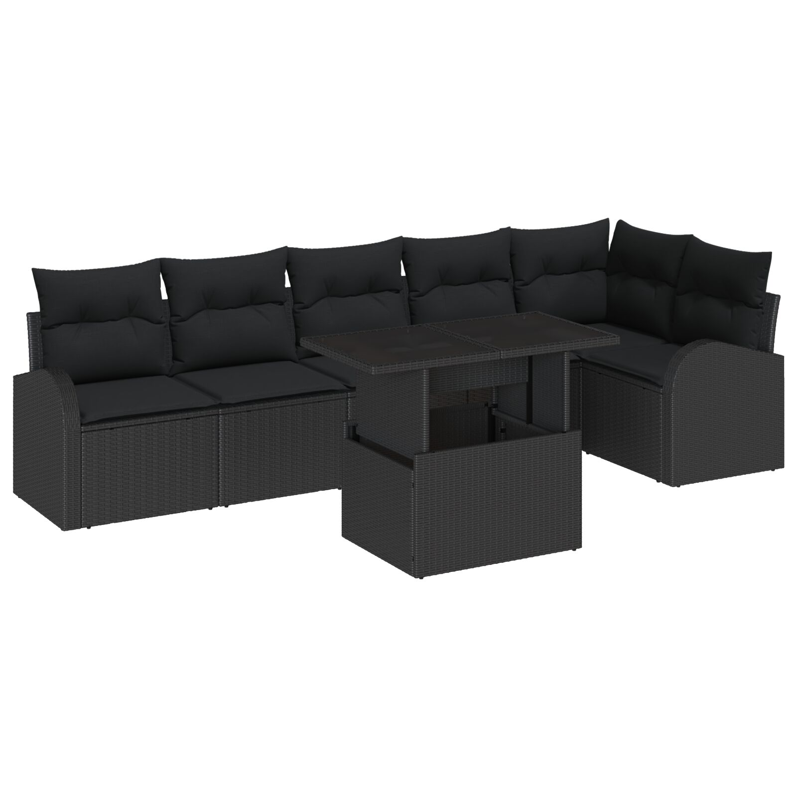 7-teiliges Garten-Sofa-Set mit Kissen Schwarzes Poly-Rattan, 2-Sitzer Garten-Sofa mit Stauraum & Kissen Schwarzes Poly-Rattan 7-teiliges Garten-Sofa-Set mit Kissen Schwarzes Poly-Rattan, 2-Sitzer Garten-Sofa mit Stauraum & Kissen Schwarzes Poly-Rattan
