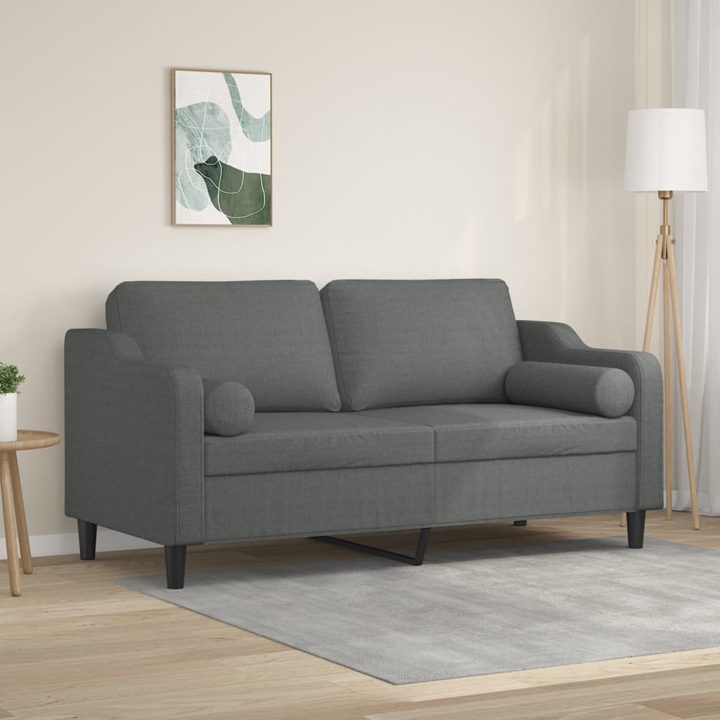 2-Sitzer-Sofa mit Zierkissen Dunkelgrau 140 cm Stoff 2-Sitzer-Sofa mit Zierkissen Dunkelgrau 140 cm Stoff