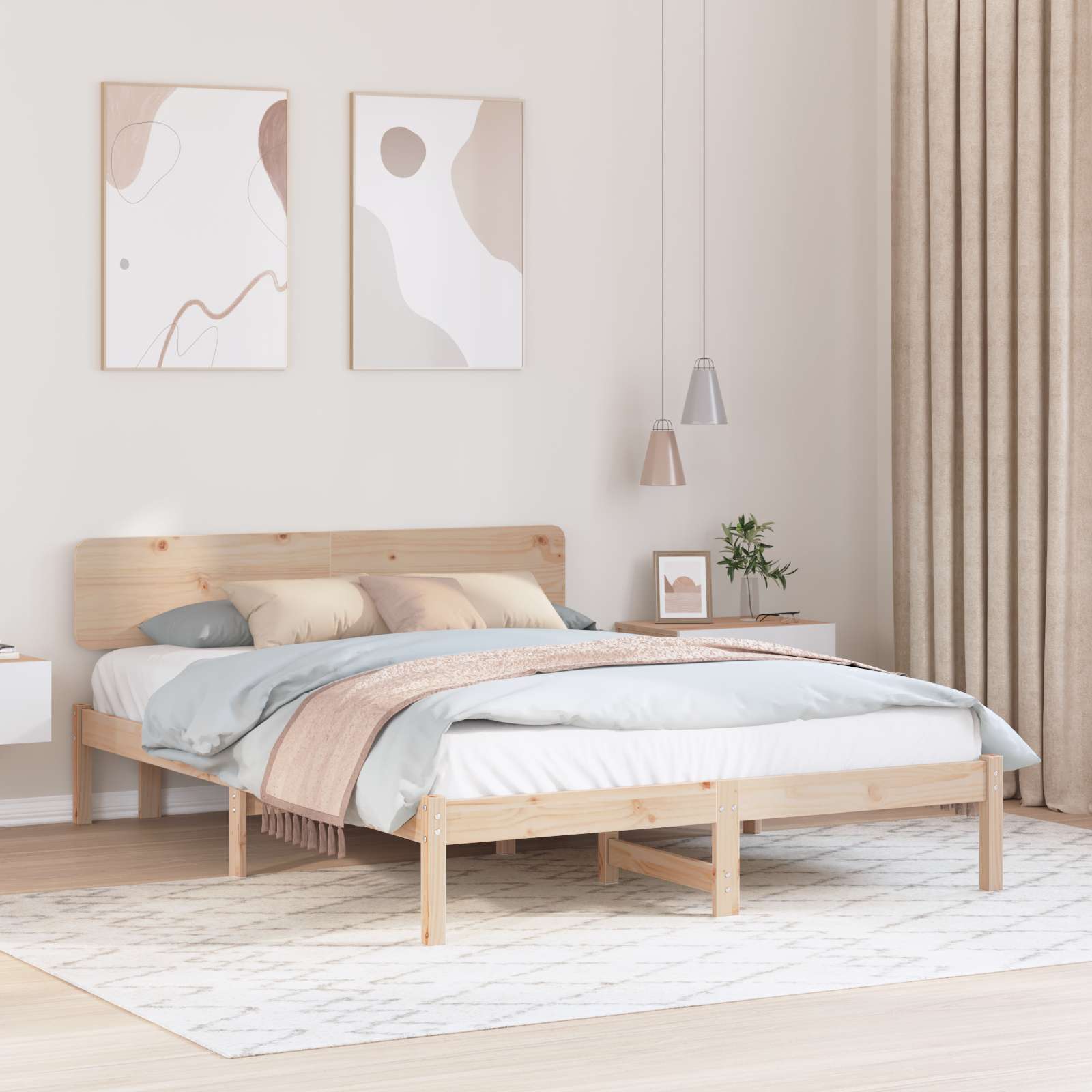 Bettgestell mit Kopfteil 150x200 cm aus massivem Kiefernholz