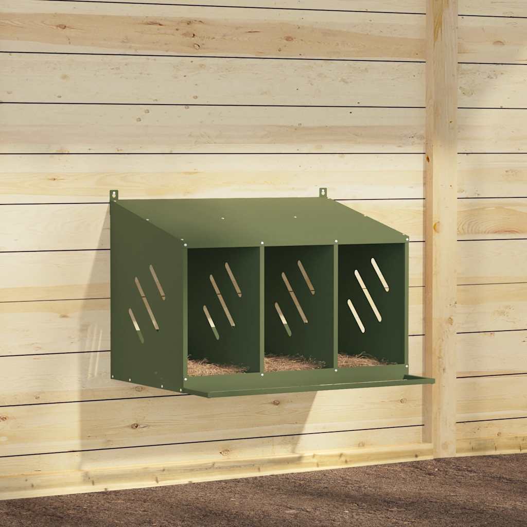 Hühner-Nistkasten mit 3 Fächern Olivgrün Metall