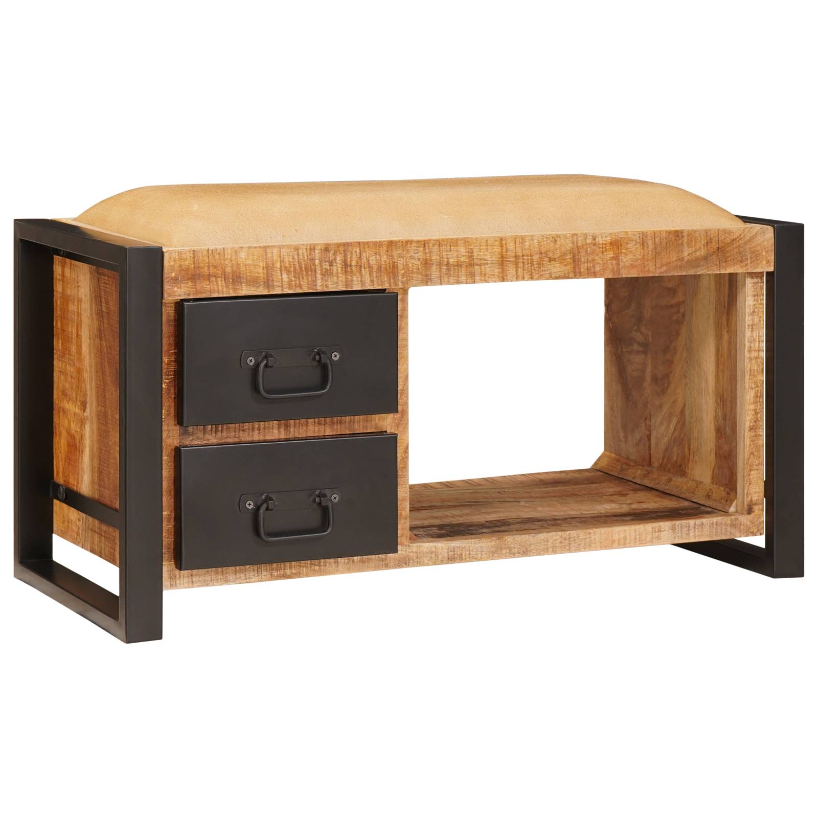 Stauraumbank mit Canvas 80x35x40 cm Massivholz Mango