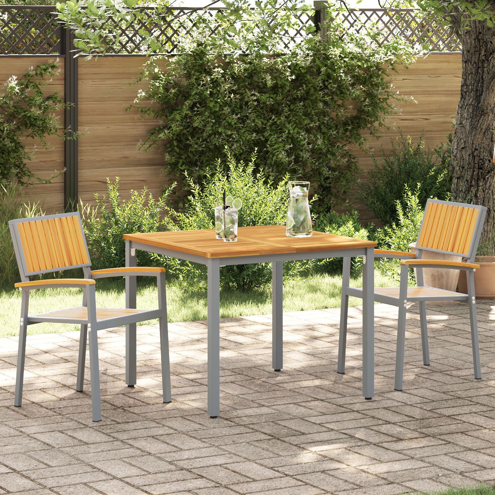 vidaXL Outdoor-Stühle 2er Set Stapelbar Grau Massivholz Akazie und Metall vidaXL Outdoor-Stühle 2er Set Stapelbar Grau Massivholz Akazie und Metall