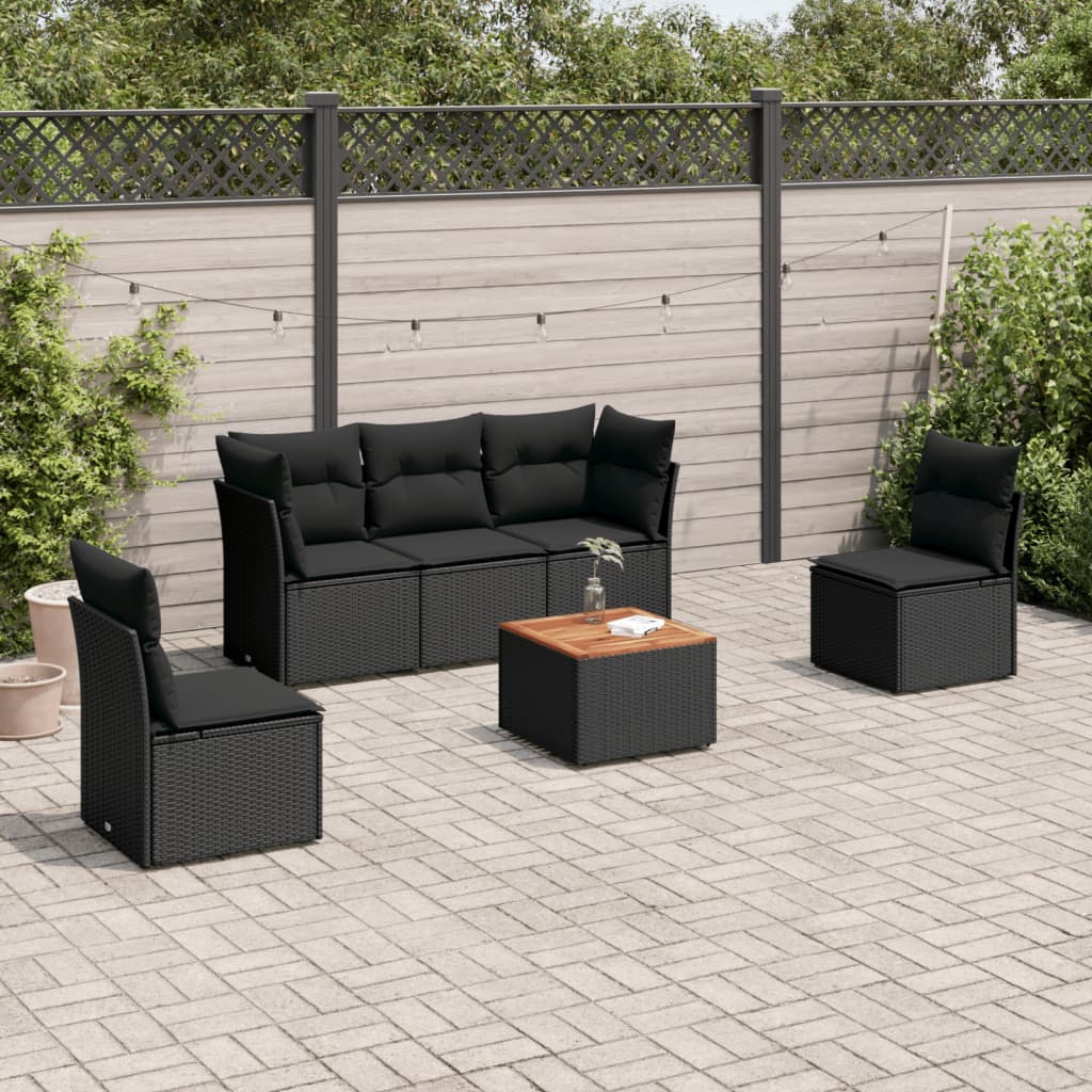 6-tlg. Garten-Sofagarnitur mit Kissen Schwarz Poly Rattan 6-tlg. Garten-Sofagarnitur mit Kissen Schwarz Poly Rattan