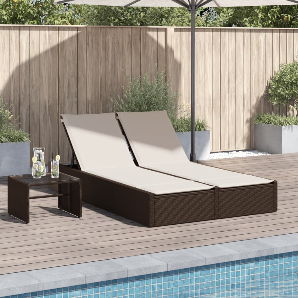Doppel-Sonnenliege mit Auflagen Braun Poly Rattan Doppel-Sonnenliege mit Auflagen Braun Poly Rattan