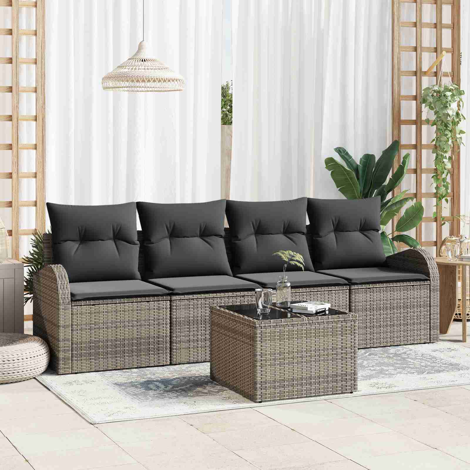 5-teiliges Garten-Sofa-Set mit Kissen Grau Poly Rattan 5-teiliges Garten-Sofa-Set mit Kissen Grau Poly Rattan