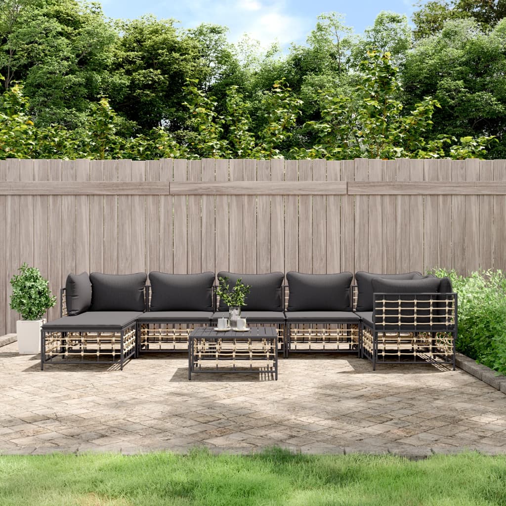8-tlg. Garten-Lounge-Set mit Kissen Anthrazit Poly Rattan 8-tlg. Garten-Lounge-Set mit Kissen Anthrazit Poly Rattan