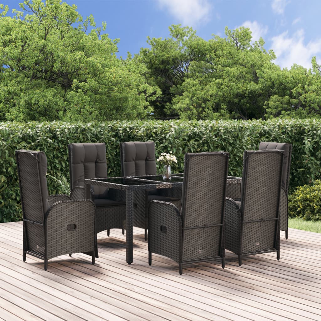 7-tlg. Garten-Essgruppe mit Kissen Schwarz Poly Rattan 7-tlg. Garten-Essgruppe mit Kissen Schwarz Poly Rattan