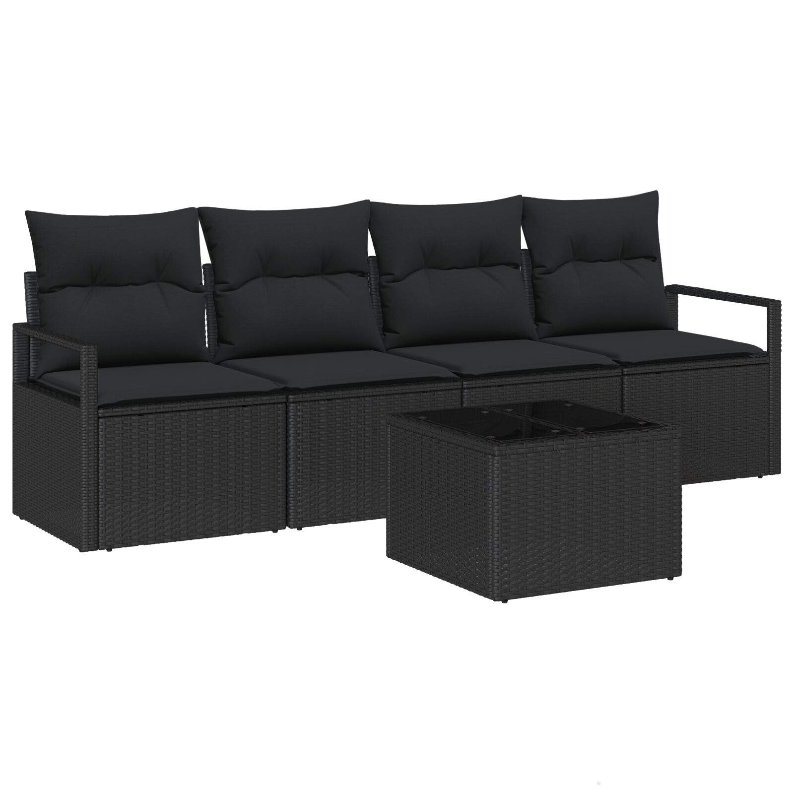5-teiliges Garten Sofa Set mit Kissen Schwarz Poly Rattan, 2-Sitzer Garten Sofa mit Kissen Schwarz Poly Rattan 5-teiliges Garten Sofa Set mit Kissen Schwarz Poly Rattan, 2-Sitzer Garten Sofa mit Kissen Schwarz Poly Rattan