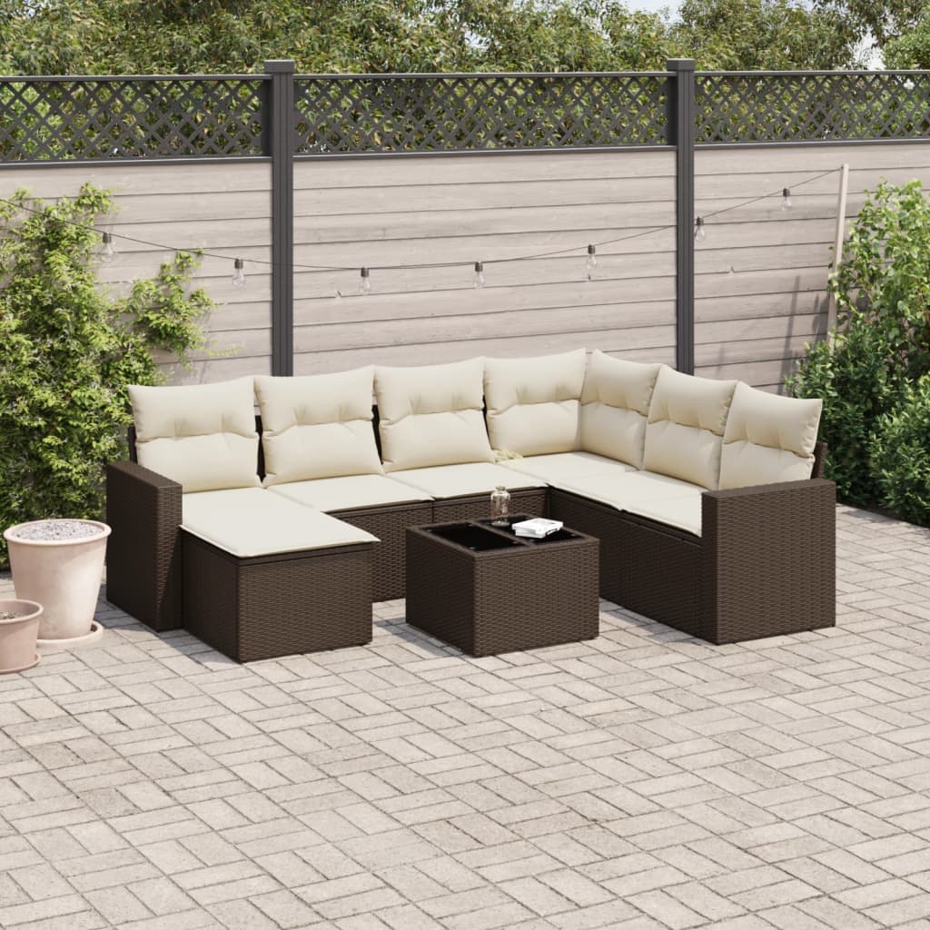 8-tlg. Garten-Sofagarnitur mit Kissen Braun Poly Rattan 8-tlg. Garten-Sofagarnitur mit Kissen Braun Poly Rattan