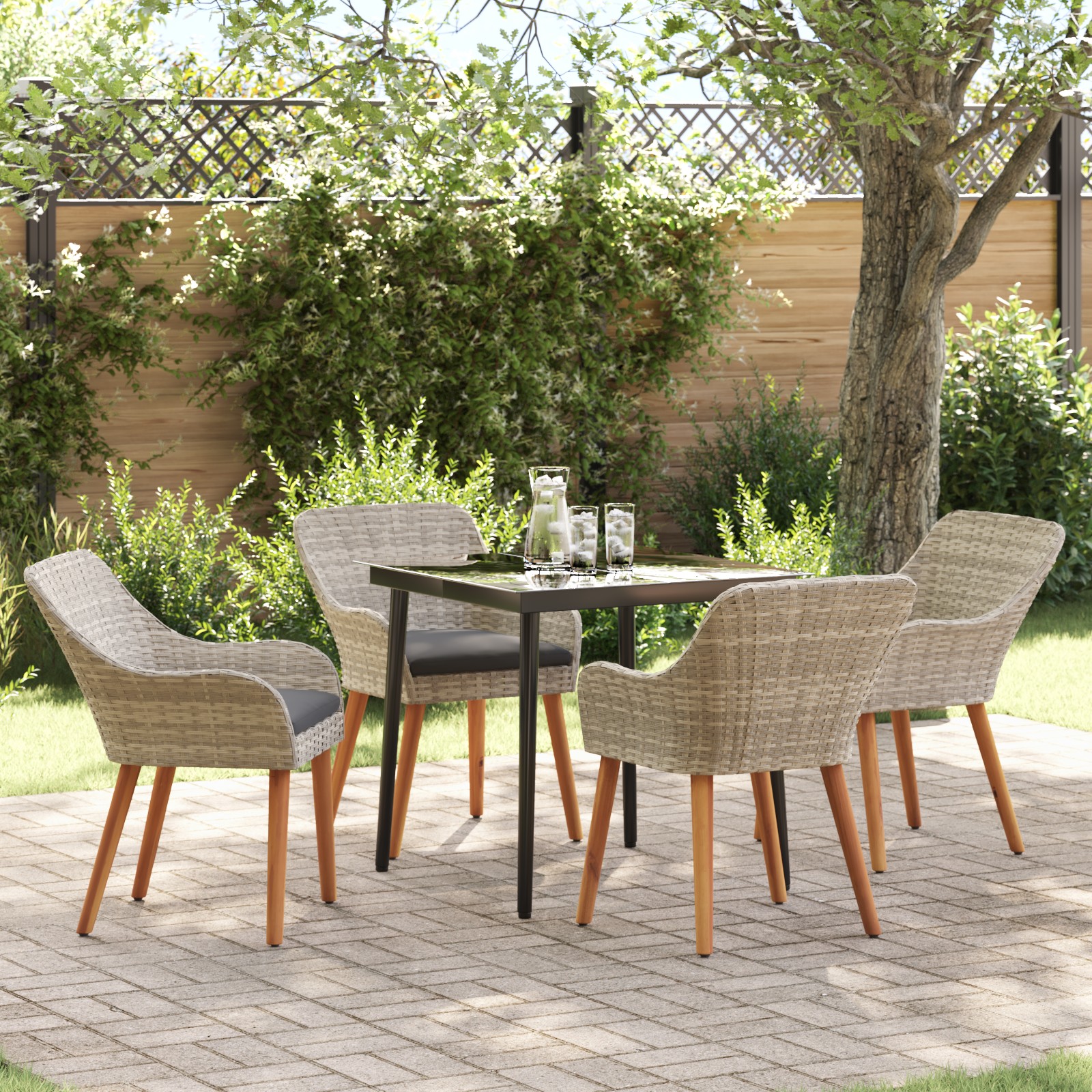 Essgruppe 5 pcs Hellgrau und Schwarz 80 cm x 80 cm