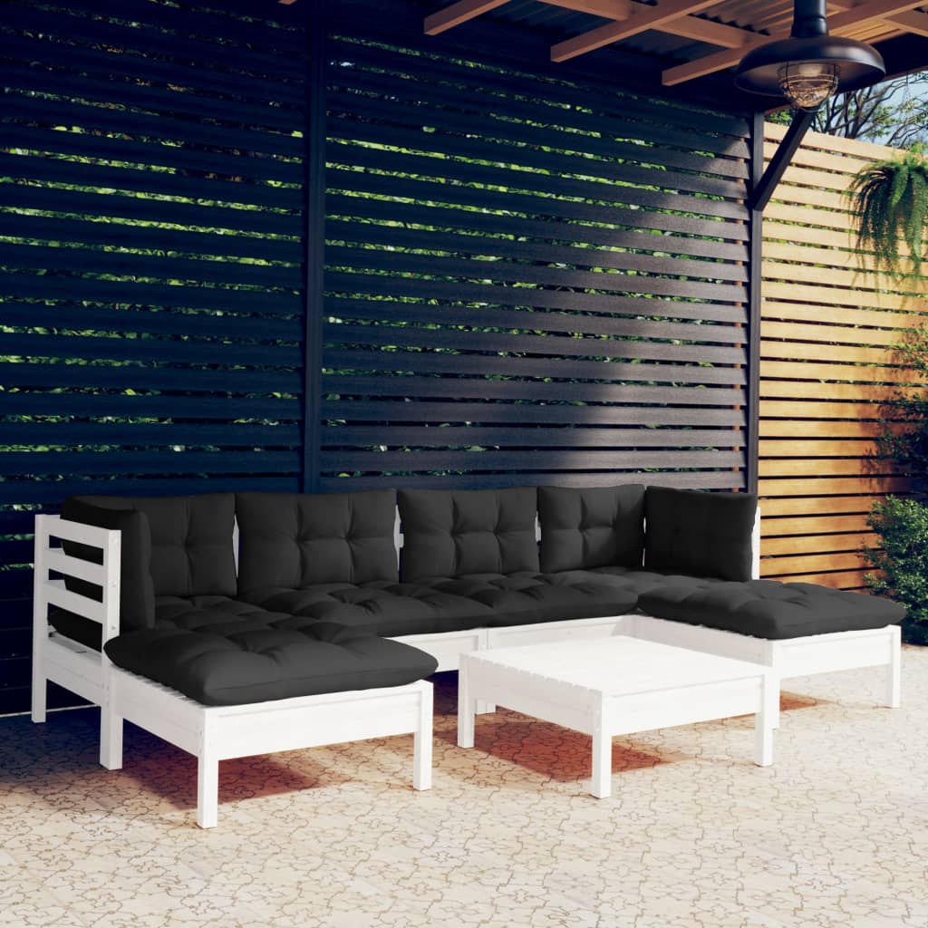 7-tlg. Garten-Lounge-Set mit Kissen Weiß Kiefernholz 7-tlg. Garten-Lounge-Set mit Kissen Weiß Kiefernholz