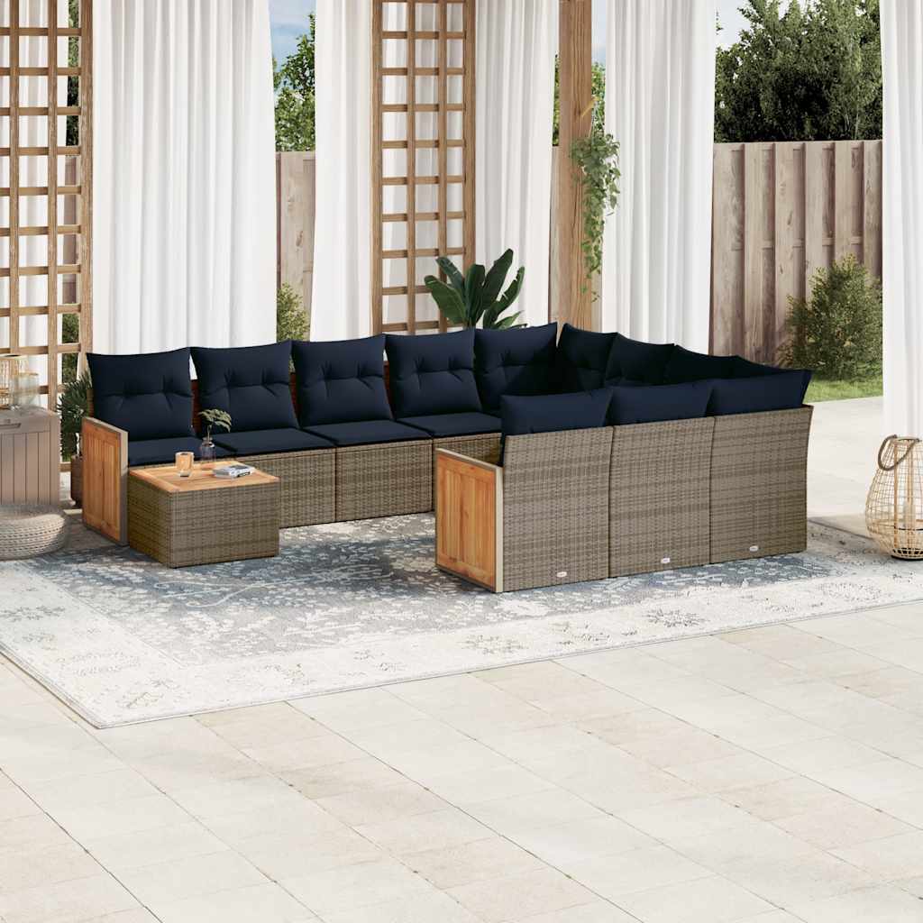 11-teiliges Gartensofa-Set mit Kissen, grau, Polyrattan