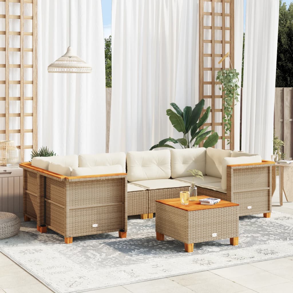 7-tlg. Garten-Sofagarnitur mit Kissen Beige Poly Rattan 7-tlg. Garten-Sofagarnitur mit Kissen Beige Poly Rattan