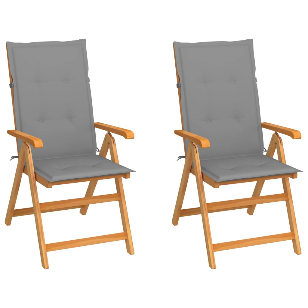 Gartenstühle 2 Stk. mit Grauen Kissen Massivholz Teak Gartenstühle 2 Stk. mit Grauen Kissen Massivholz Teak