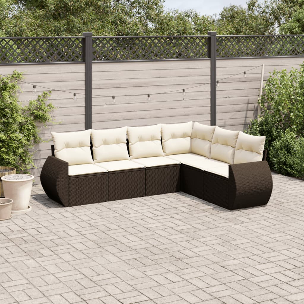 6-tlg. Garten-Sofagarnitur mit Kissen Braun Poly Rattan 6-tlg. Garten-Sofagarnitur mit Kissen Braun Poly Rattan